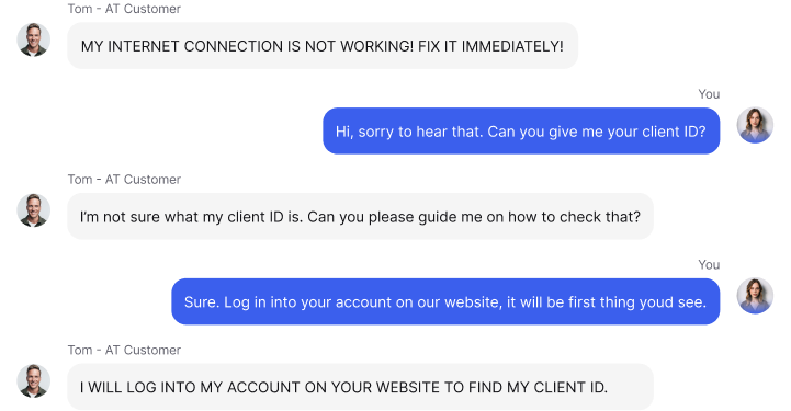 Example of a conversation with a AgentTrainer AI customer