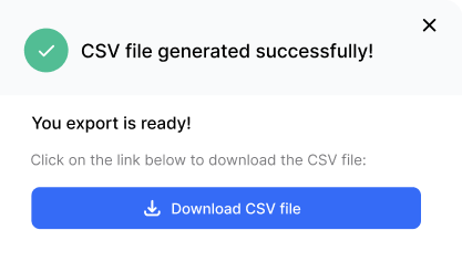 Modal confirming CSV file generation