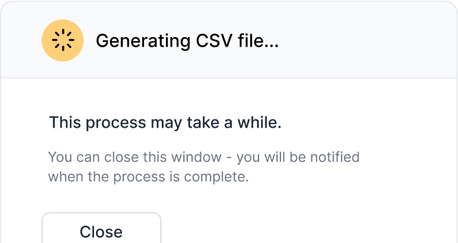 Modal notification of CSV file generation